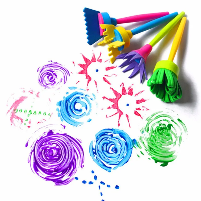 4pcs/set Children's Doodling Flower Stamp Sponge Brush Set DIY Painting Tools Drawaing Toys Art Supplies For Kids