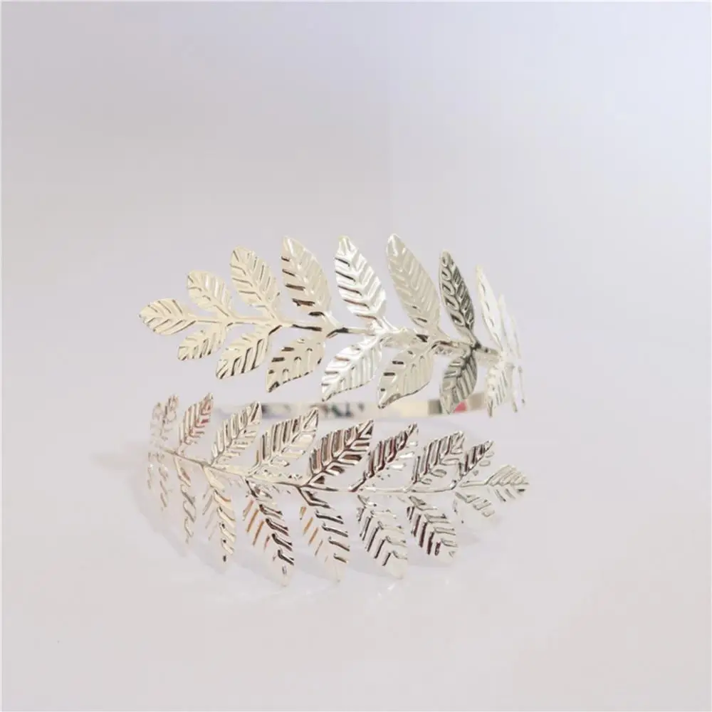 Women Alloy Jewelry Bracelet Charm Bangle Retro 10cm Diameter Metal Leaf Open Arm Cuff Armlet Fine Greek Roman Open Ended Spiral 6