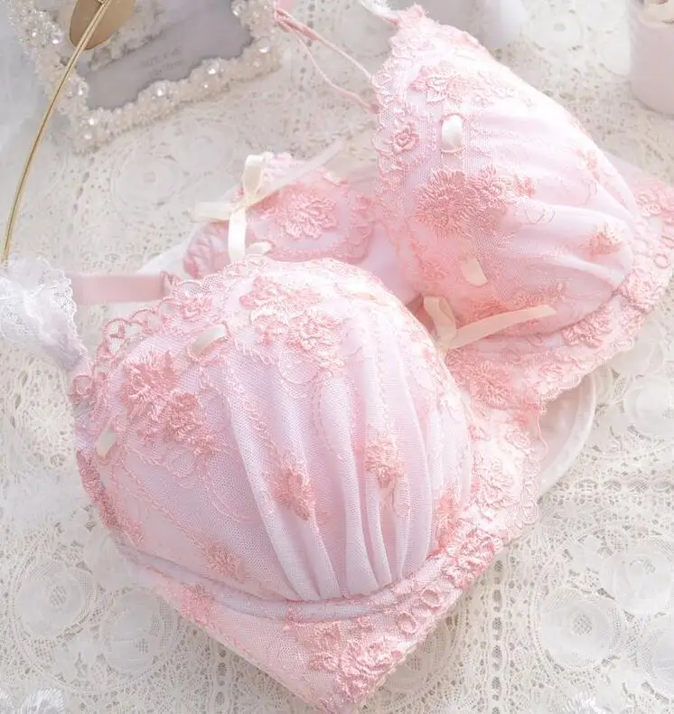 Japanese Kawaii Style Plus Size Super Cute Bra & Panty Set Sweet Lolita  Soft Underwear Intimate Set 32 34 36 38 40 A B C D E bh