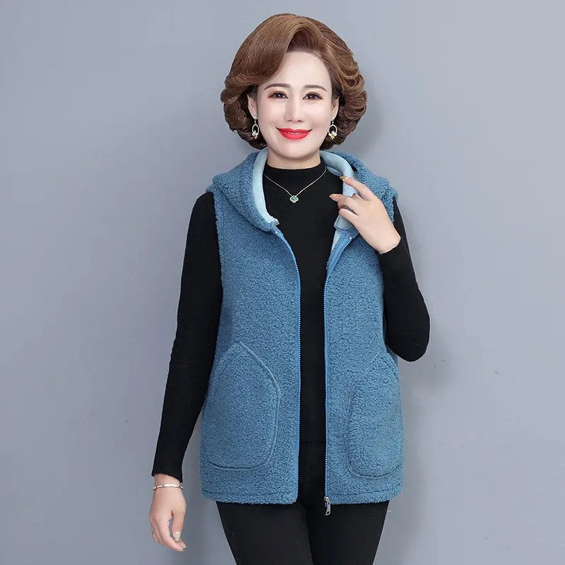 

Women Faux Lamb Wool hooded Vest Tops Sleeveless Autumn and Winter waistcoat Korean Jackets Thicken Chaleco Mujer Outerwear