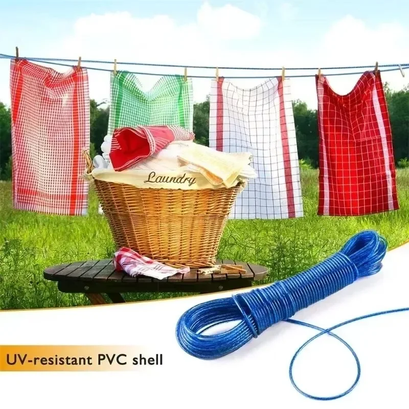 20M Steel Wire Clothesline with PVC Coating Drying Rack for Laundry Strong Outdoor Camping Clothesline Accessories for Home Use 4