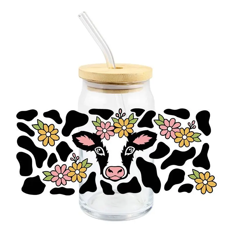 3D Stickers 3D Wall Stickers UV DTF Wrap Transfer Cute Cow UV DTF Wrap Transfer Stickers Black Spots Design DIY Wrap For Glasses Cups Bottles Waterproof Decal