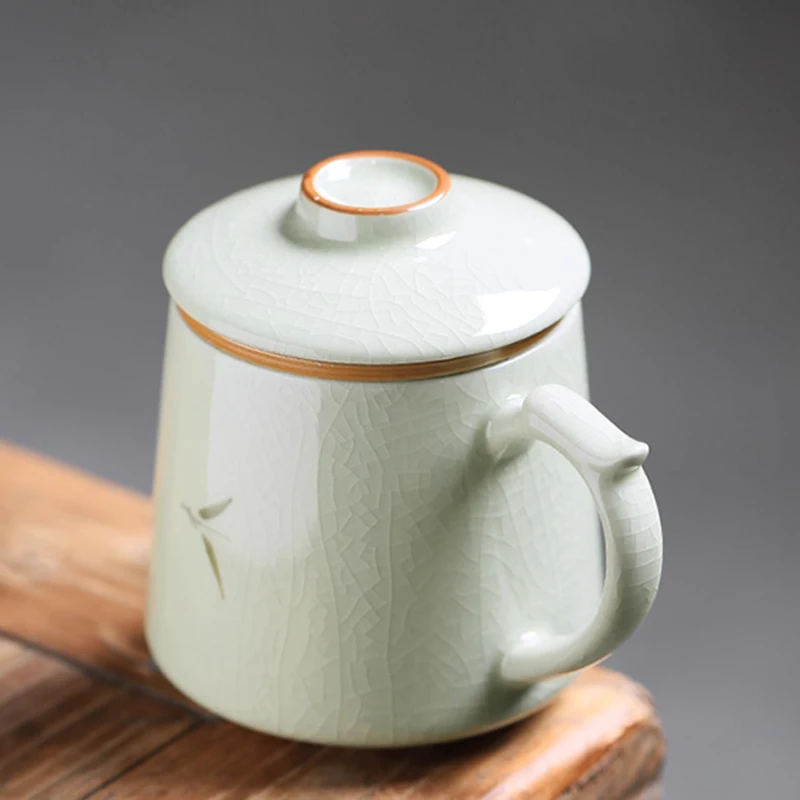 Chinese Style Persimmon Pattern Mug, Home Personal Office Cute Teacup With Cover, Creative Separated Tea Cup for Tea, 375ml, 1Pc