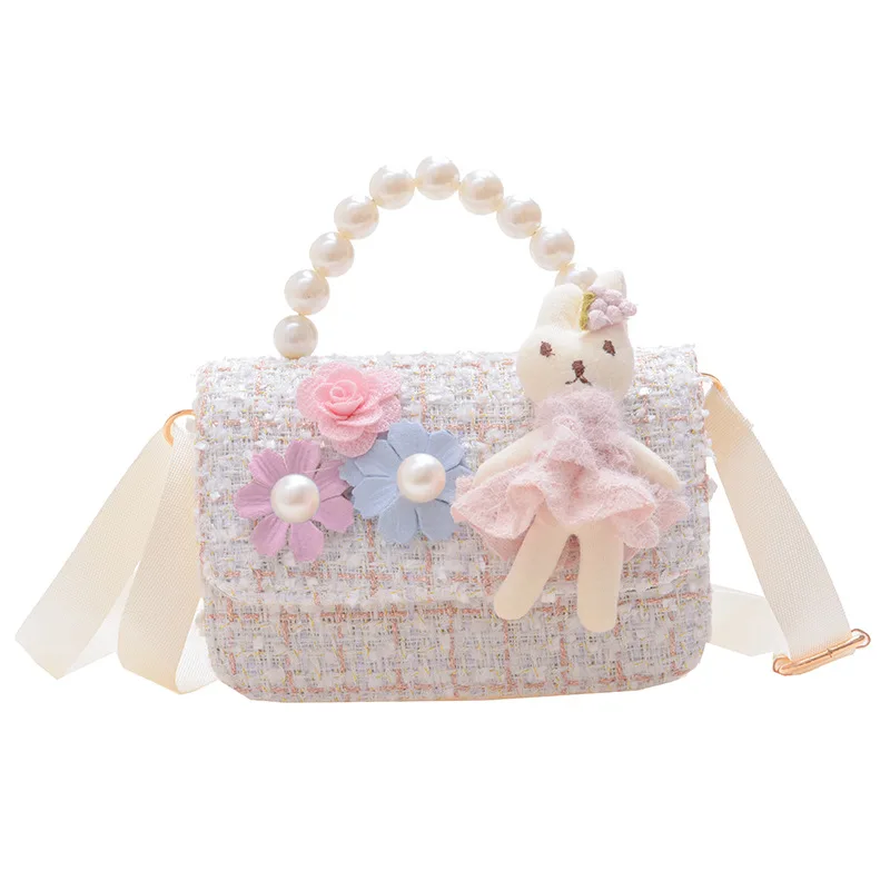 Korean Girl Princess Kids Bag Cute Flower Linen Crossbody Bags for Girls Rabbit Hand Bags Toddler Purses and Handbags Gift 5