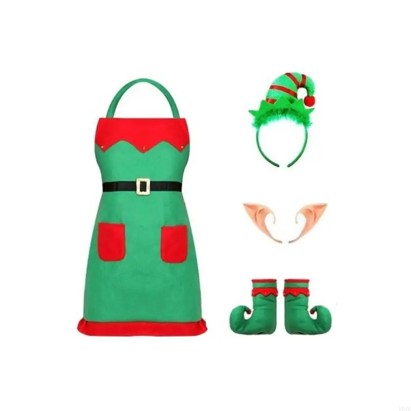 Weihnachten Schürze Kleid Set Festival Urlaub Party Outfit Elf Kostüm Zubehör B03E – Detail 10