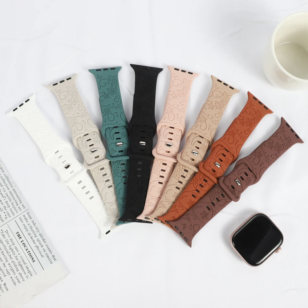 Floral Engraved Watch Band Bracelet Strap