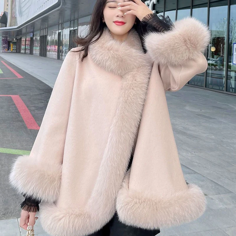 2023 Autumn Winter Women's New Youth Fashion Thickened Loose Cloak Shawl Imitation Plush Fur Coat