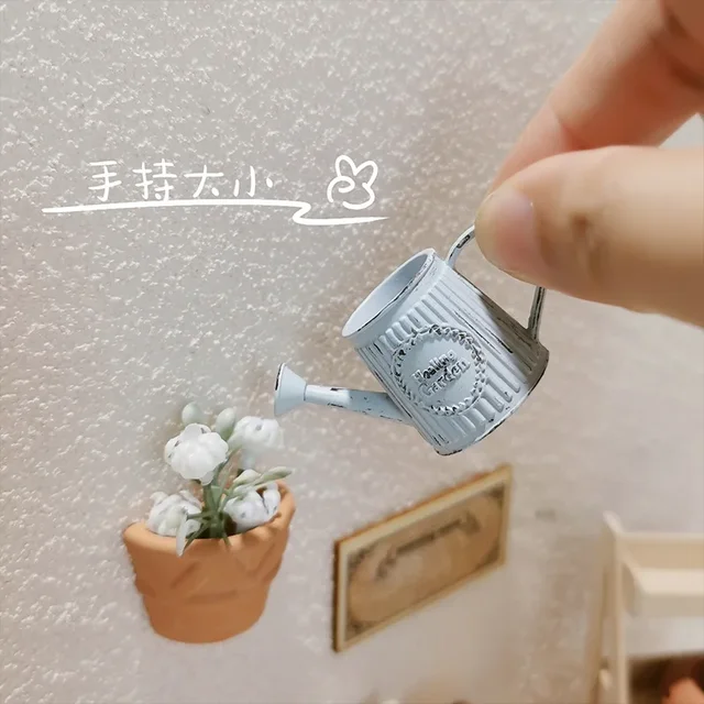 1PCS Vintage 1/12 Scale Miniature Dollhouse Mini Garden Watering Can for OB11 BJD Doll Accessories Toy 2