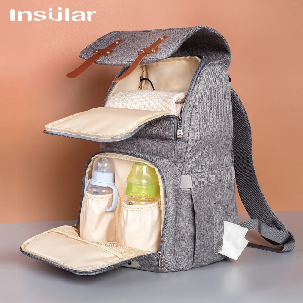 

Insular Nappy Backpack Bag Mummy Large Capacity Bag Mom Baby Multi-function Waterproof Outdoor Travel Diaper Bags For Baby Care