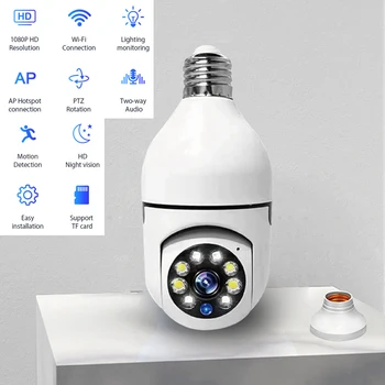 Wifi Mini E27 Bulb IP Camera - Full Color Night Vision + Automatic Human Tracking, Indoor Surveillance Security Monitor 1