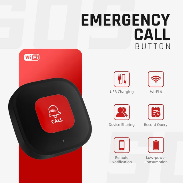 Tuya WiFi Smart SOS Call Button Wireless Caregiver Pager Phone Alert Transmitter Emergency Call Button for Elderly Patient 1