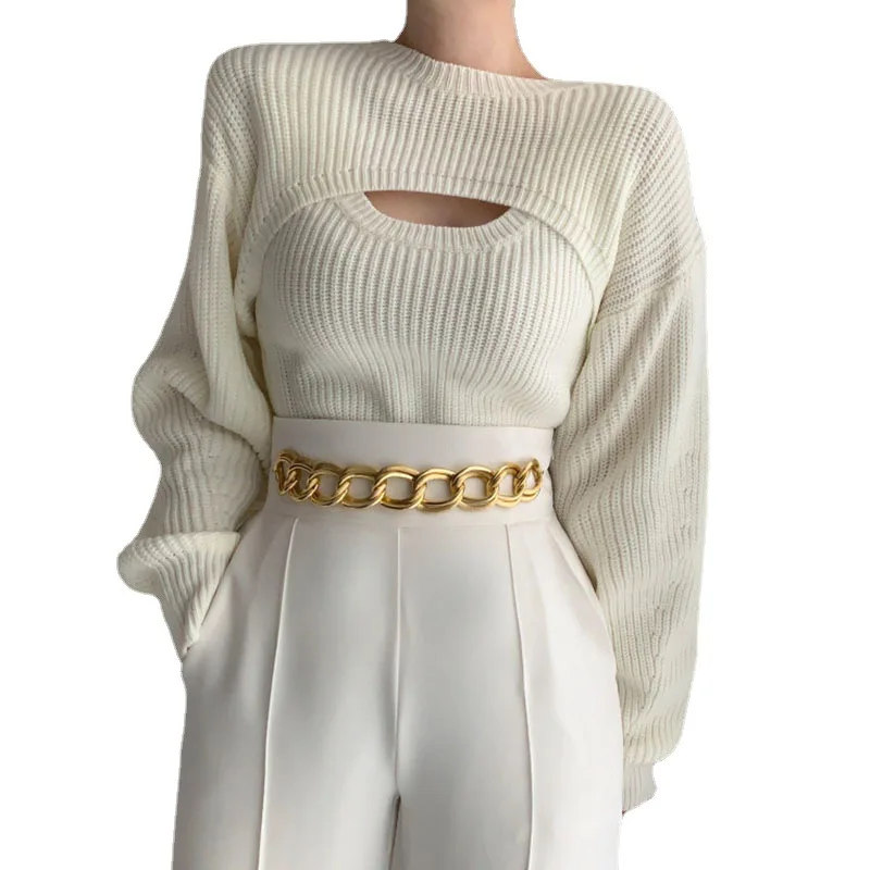 

Women's Autumn and Winter Long Sleeved Pullover Solid Color Knit Shirt Fashionable Versatile Slim Casual Commuting Tops