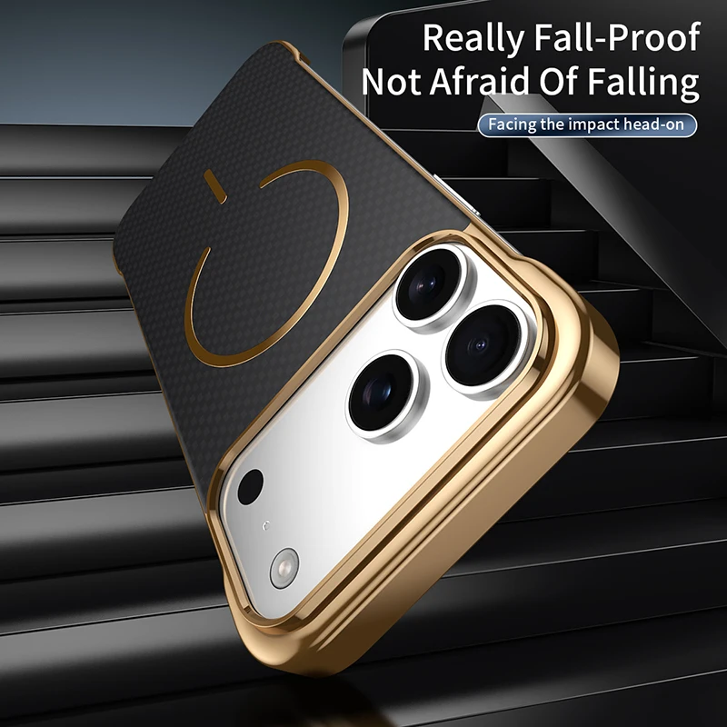 Magsafe Magnetic Wireless Charging Carbon Fiber Shockproof Phone Case with Frameless Air Bumper Design