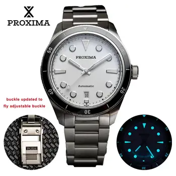 Relógio vintage Proxima PX1697 para homens, mostrador branco de esmalte Bubble Sapphire, relógios mecânicos automáticos, 20Bar luminoso, PT5000 SW200, 39mm