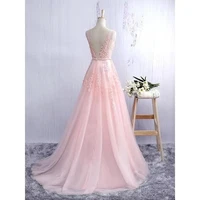 Gorgeous Pearl Pink Evening Dresses Illusion Strap Lace Appliques Square Neck V-Backless Gowns Slim A-Line Maxi Party Prom Dress - Image 3