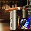 New Luxury Cigar Lighter Torch Metal Straight Jet Butane Lighter Smoking Accessories Cool Cigar Punch Men's Gifts 1