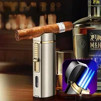 New Luxury Cigar Lighter Torch Metal Straight Jet Butane Lighter Smoking Accessories Cool Cigar Punch Men's Gifts 1