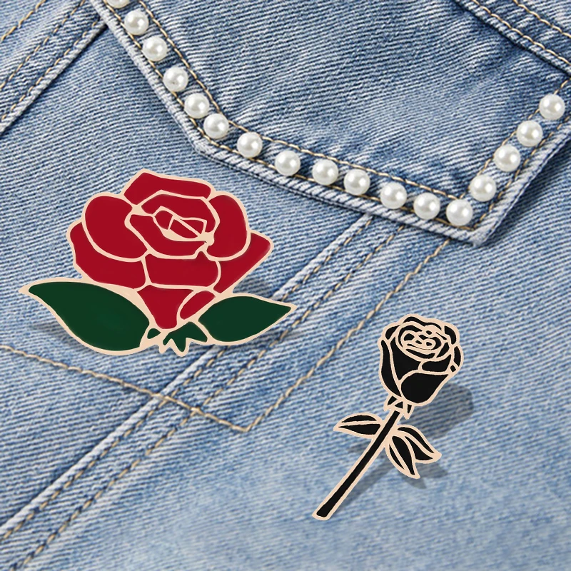 

Fashion Flower Lapel Pin Women Badge 2PC Red Black Rose Design Metal Brooch Pins Couple Romantic Gift Dating Wedding Jewelry