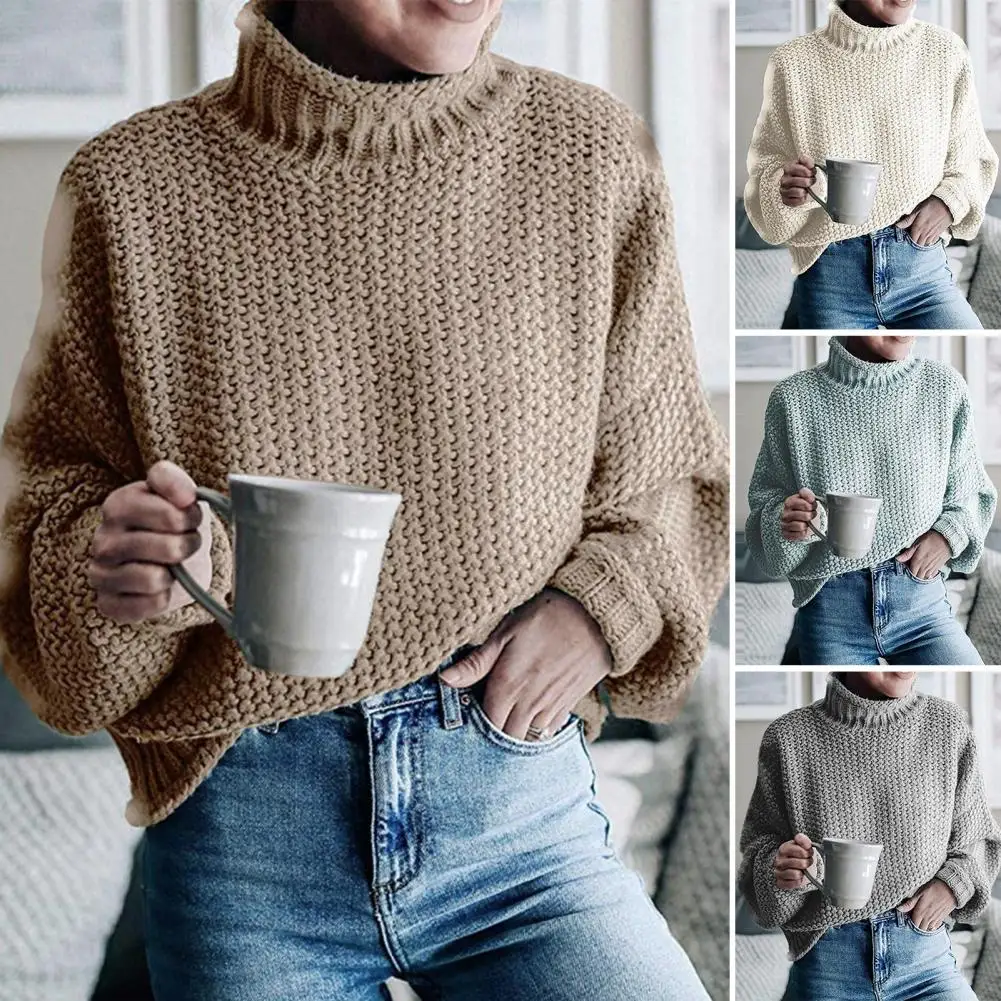 

Sweater Jumper Stylish Women's Turtleneck Sweater Cozy Ribbed Trim Pullover for Autumn/winter Streetwear Knit Top Long Sleeve