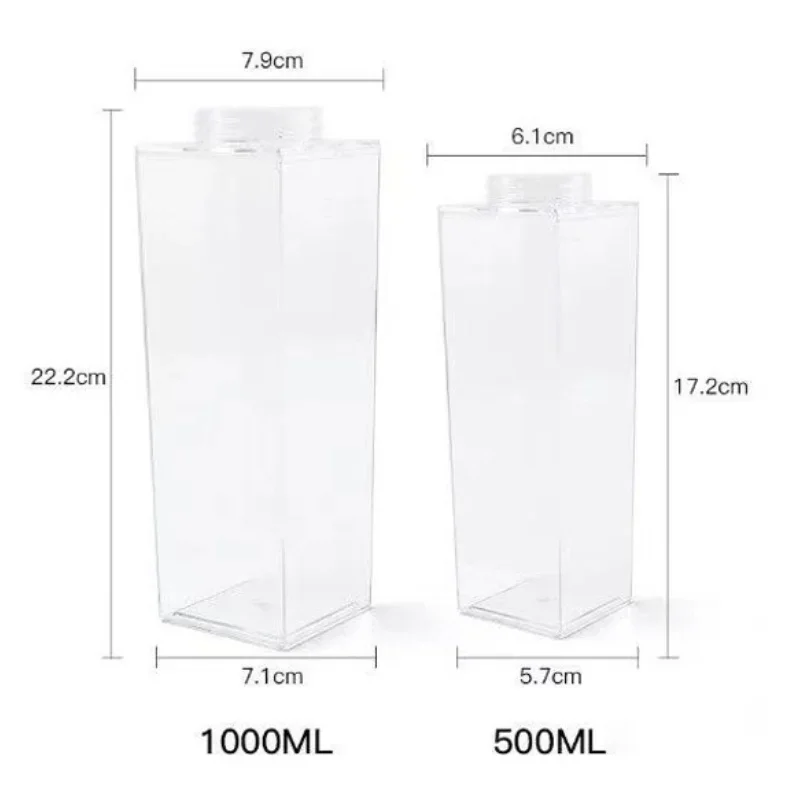 500ml/1000ml Milk Carton Water Bottle Transparent Plastic Portable Clear Box for Juice Tea  Bottles
