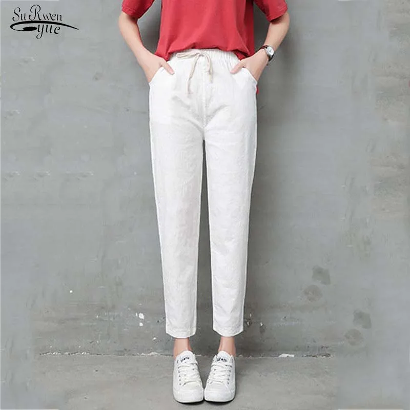 

2022 Summer Loose Elastic Waist Soft High Quality Cotton Linen Pants S-XXXL Women Casual Long Ankle Length Trousers 19727