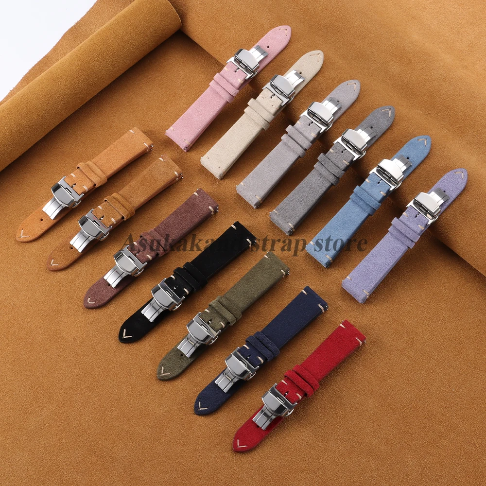 Quick Release Suede Calfskin Watch Strap with Butterfly Buckle