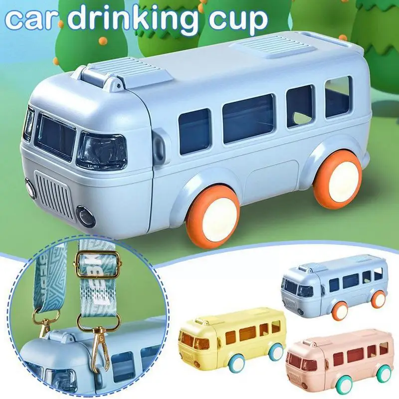 

500ml Bus Kettle Drinking Cup with Straw and Adjustable Lanyard Small Car Safe Locking Kids Water Bottles for School Outdoors