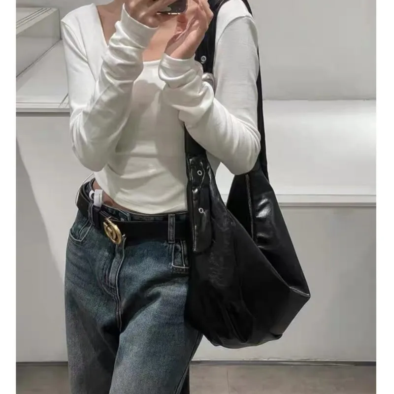 JIAERDI Retro Black Large Capacity Dumpling Bag Women Sweet Cool Casual Crossbody Bags Ladies Versatile Shoulder Underarm Bag