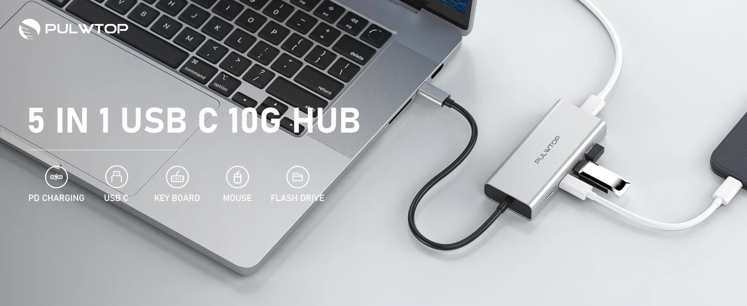 5-Port Hub, 10Gbps Data Transfer, 100W PD Charging, USB-C Hub Multiport Adapter For Book, Chromebook, I, XPS_voghion.com
