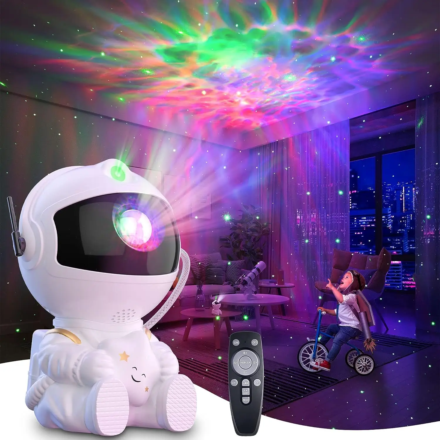 One Fire Night Light for Kids, 96 Lighting Modes Star Lights for Bedroom,  360° Rotating+6 Films Baby Night Light Projector Light, Rechargeable Kids