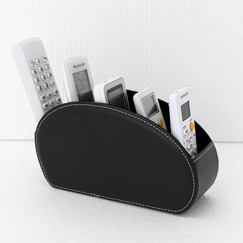 Remote control desktop storage box, office desktop organizing PU leather cosmetics five compartment storage box