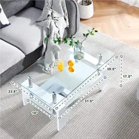 Living Room Rectangle Coffee Tables, Modern Side Coffee Table with Wooden Leg, Glass Tabletop with Lower Shelf 2