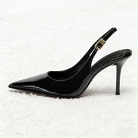 Sexy Black Pointed Toe Patent Leather Pumps Women Luxury Metal Ankle Strap Buckle Brand Designer Shoes Cozy Commuter Office Shoe - Image 3