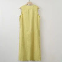 2025 Summer Women Solid Linen V Neck Sleeveless Fashion Dress Split Tank Dress - Image 2