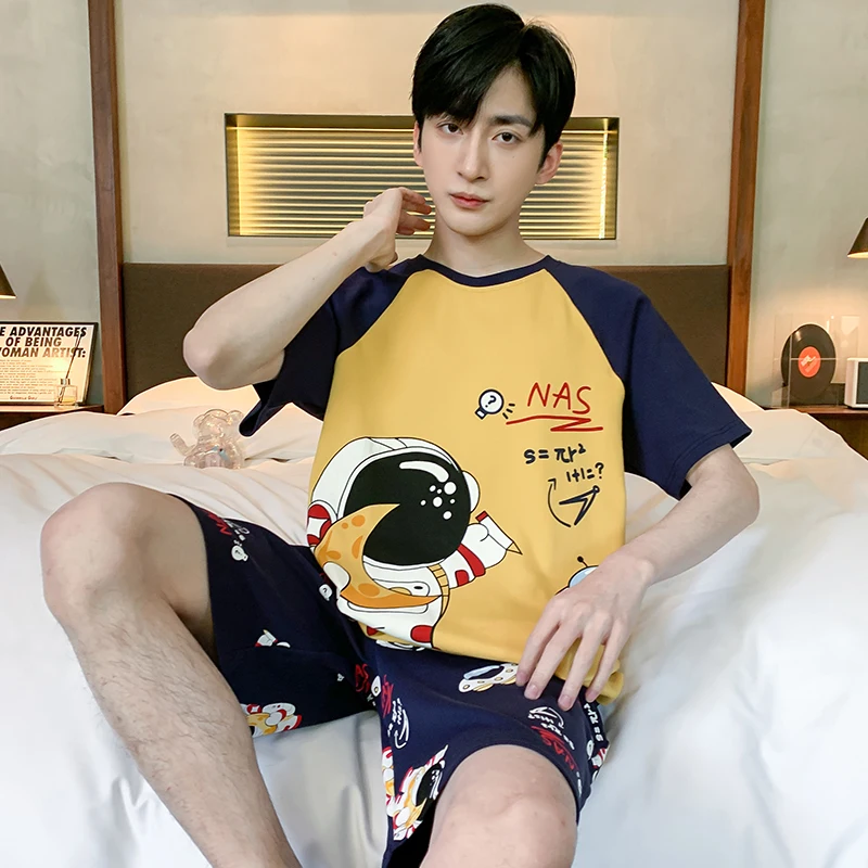 2024 Summer Sleepwear Mens Pajamas Casual Short Pants Sets Pyjamas For Man Cartoon Nightwear Suits New Pijamas Room Loungewear
