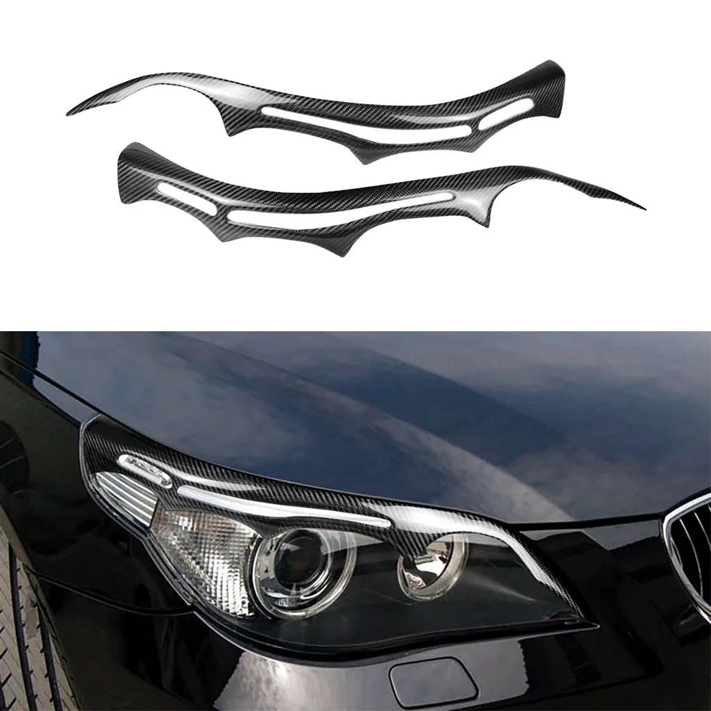 

2Pcs Carbon Fiber Headlight Eye Lid Cover Eyebrow Trim For BMW E60 5 series 2004 2005 2006 2007 2008 2009 2010