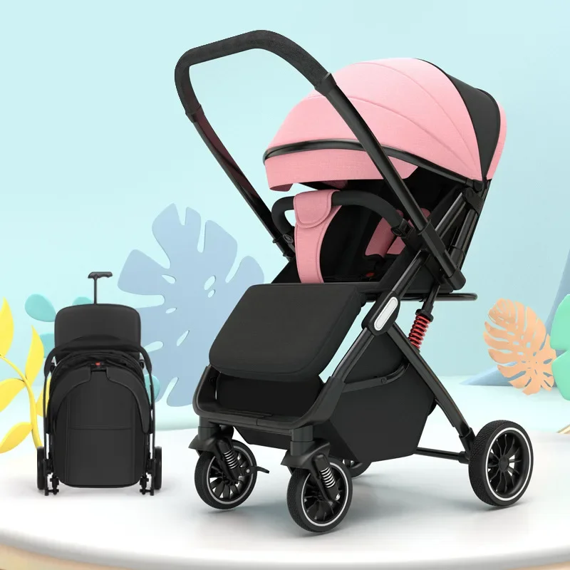 

Baby Stroller Lightweight Foldable Two-way High Landscape Four-wheel Shock Absorption Baby Handcart Stroller