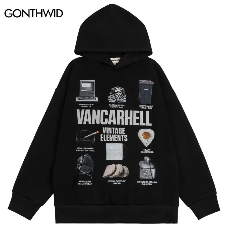 

Hip Hop Fleece Hoodie Harajuku Retro Graphic Print Pullover Streetwear 2023 Fashion Vintage Punk Goth Loose Hooded Sweatshirt