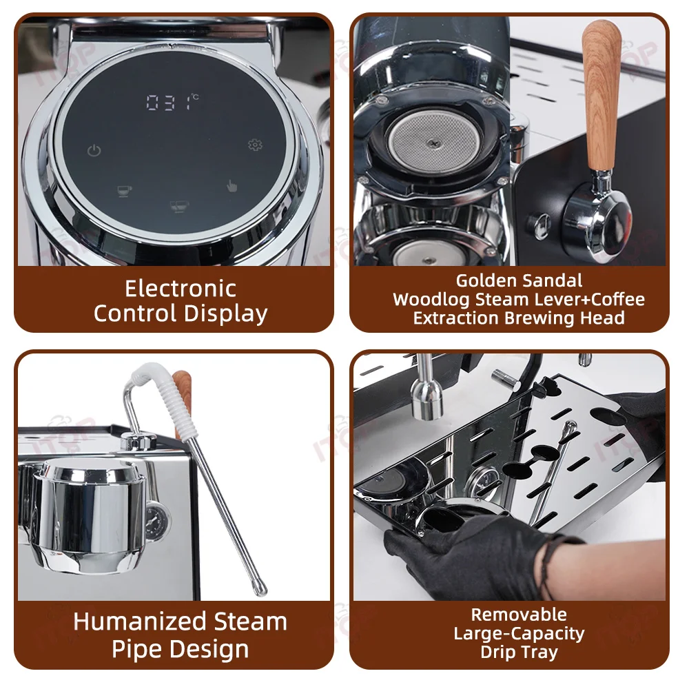 ITOP CM-S Commercial Semi-Automatic Espresso Machine with PID Preinfusion Electronic Screen Control Storage Type Double Boiler