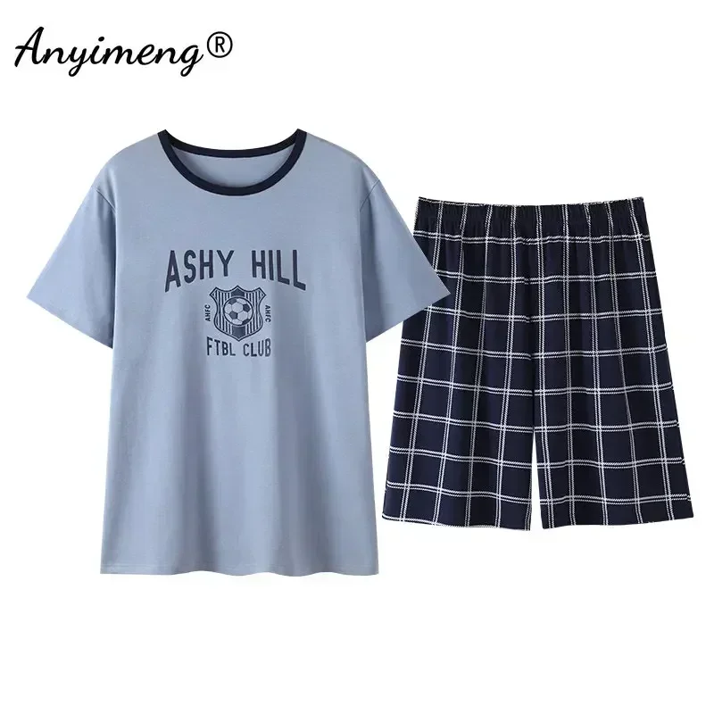 Pajama Sets L-4XL Mens Cotton Sleepwear Summer Shorts Short Sleeves Homewear for Man Casual Male Pajamas 2 Pieces Set