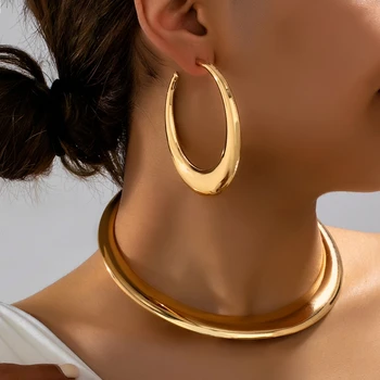 Women's Jewelry Set, Simple and Stylish Glossy Choker and Earrings, Suitable for Daily Wear and Vacation Wear 1