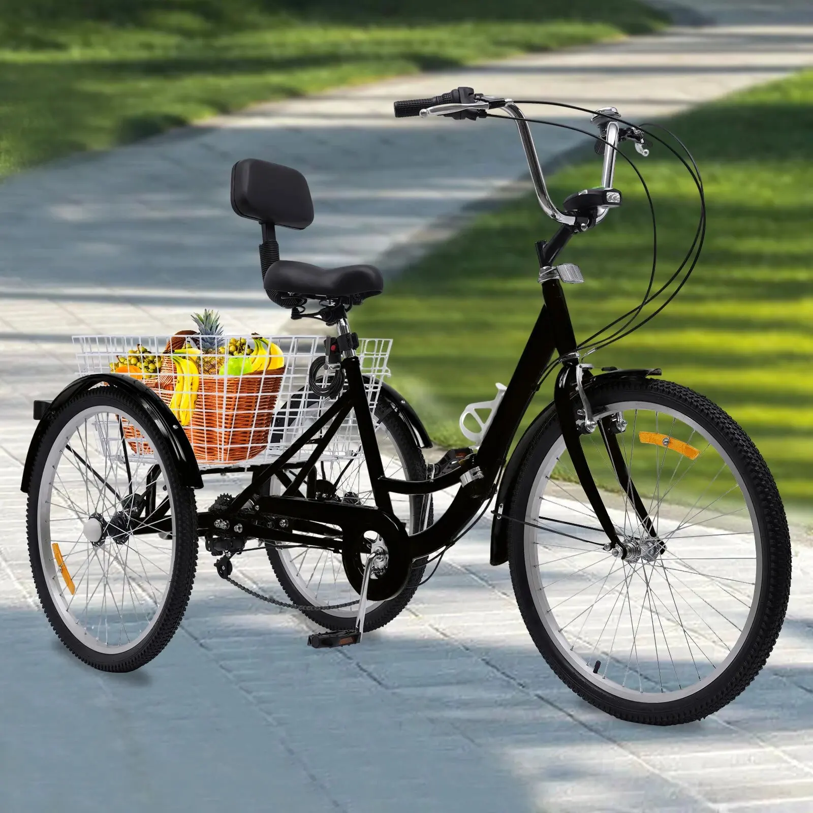 MOONCOOL 26 In. Adult Folding Tricycle 7 Speed Adult Tricycles Cruiser Trike With Large Basket/Adjustable Seat M-P26ZD-BK - The Home Depot