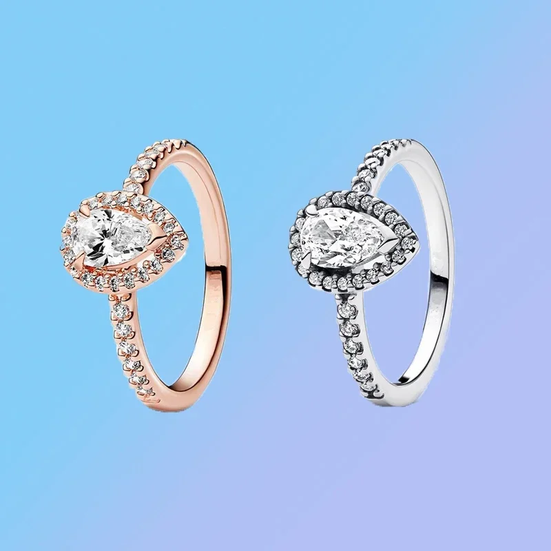 

Кольцо из серебра 925 пробы, со сверкающими грушами, ореолом, серебро, розовое золото, ювелирные изделия для девочек на зиму, новый стиль, от производителя, оптовая продажа