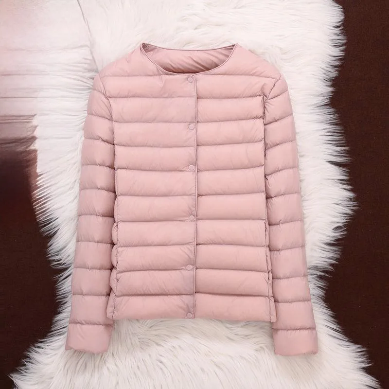 2023 Winter Women’s Clothing New round neck down jacket collarless large size short warm liner lightweight jacket 0218