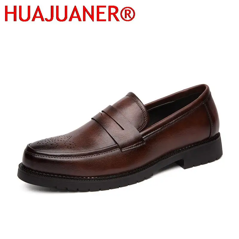 

2023 Brand Retro Men Dress Shoes Brogue Style Party Leather Formal Shoes Wedding Shoes Men Flats Leather Oxfords Slip on Loafe