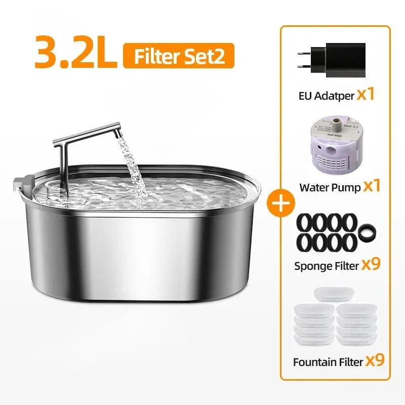 Stainless Steel Automatic Pet Water Fountain - Cat & Dog Hydration Dispenser