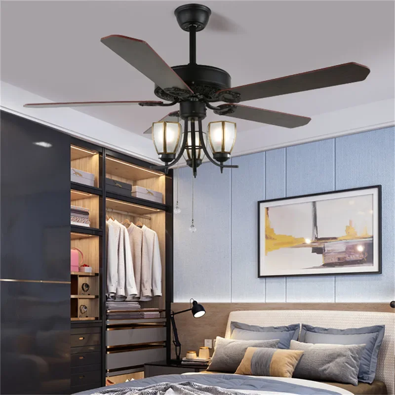 APRIL European Luxury LED Fan Light American Retro Living Room Restaurant Bedroom Ceiling Fan Light Remote Electric
