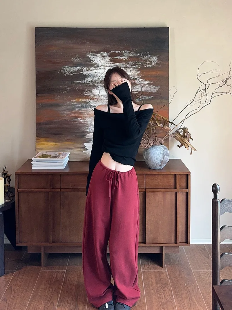 Fake Two-piece Off Shoulder Long Sleeve T-shirt Women's Sexy Slash Neck Flare Sleeve Base Shirt Top Autumn Casual Slim Fit Tops
