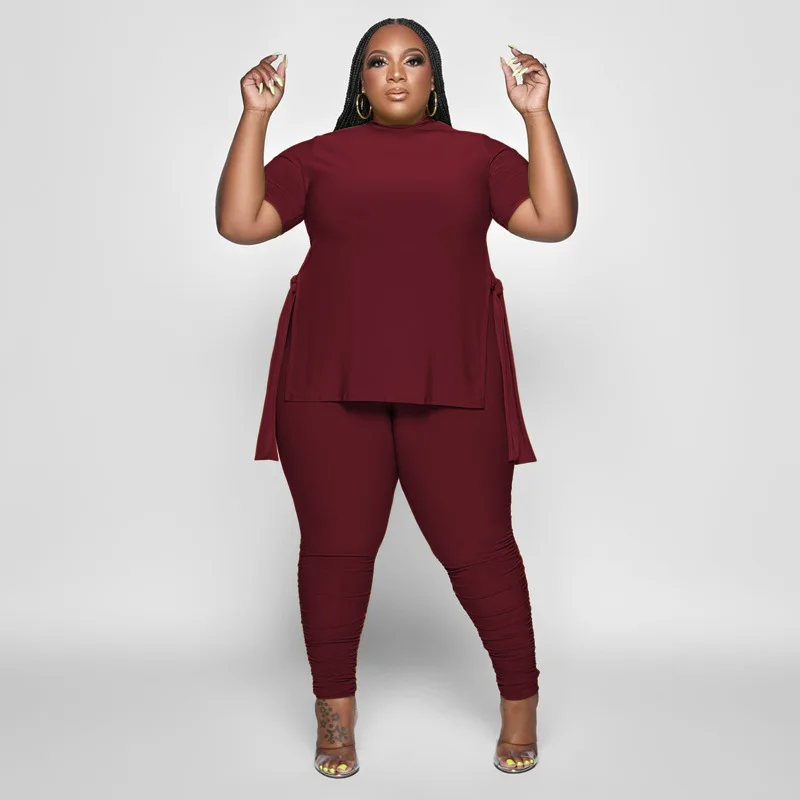 5xl Plus Size Sets For Women Solid Split Shirt And Pencil Pant 2022 Summer Two Piece Sets Fashion Tracksuit Wholesale Clothes