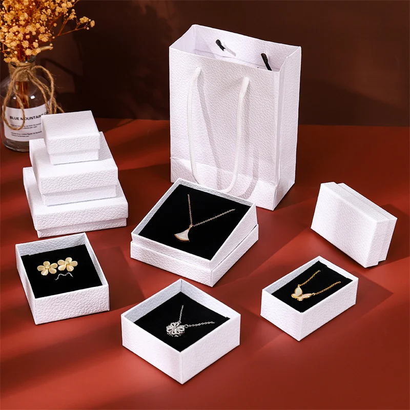 Square Cardboard Jewelry Box Lychee Pattern Bracelet Pendant Earrings
